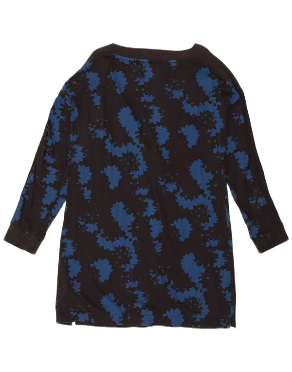 WHITE STUFF Womens Longline Blouse Top UK 14 Large Black Floral Cotton