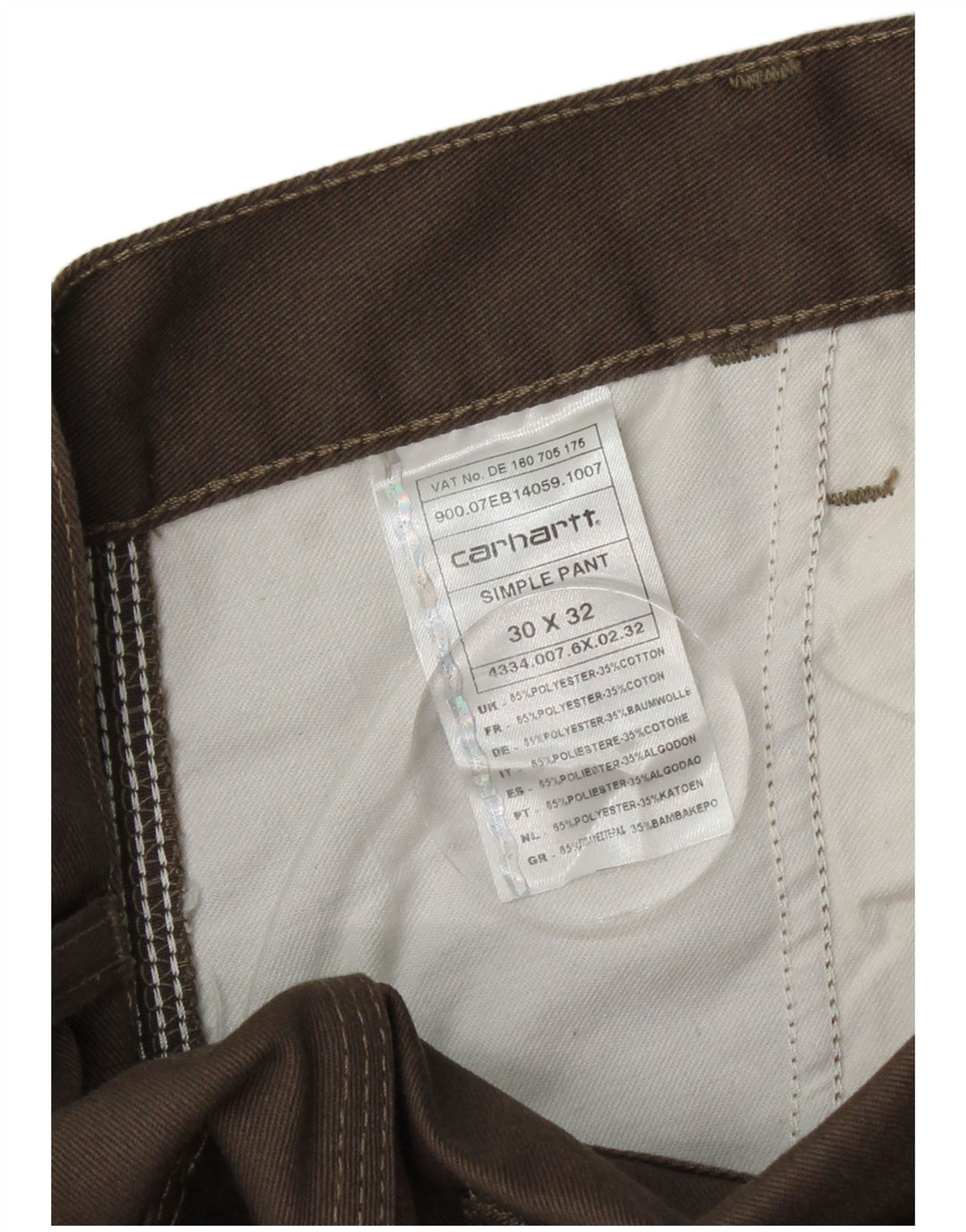 CARHARTT Mens Straight Chino Trousers W30 L32 Brown Polyester