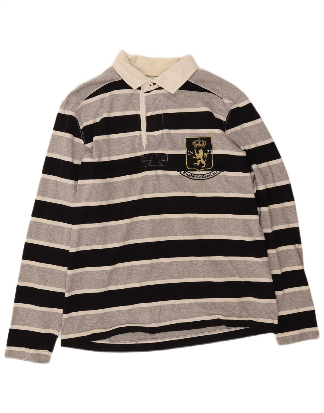 LOTTO Mens Graphic Long Sleeve Rugby Polo Shirt Medium Black Striped