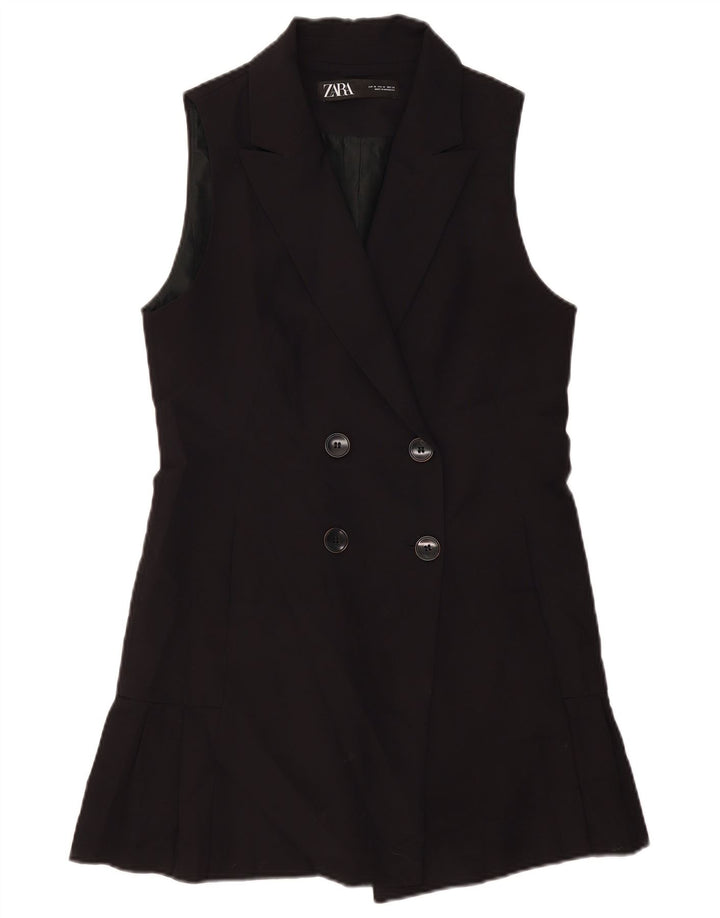 Zara Womens Sleeveless Double Breasted Coat UK 12 Medium Black
