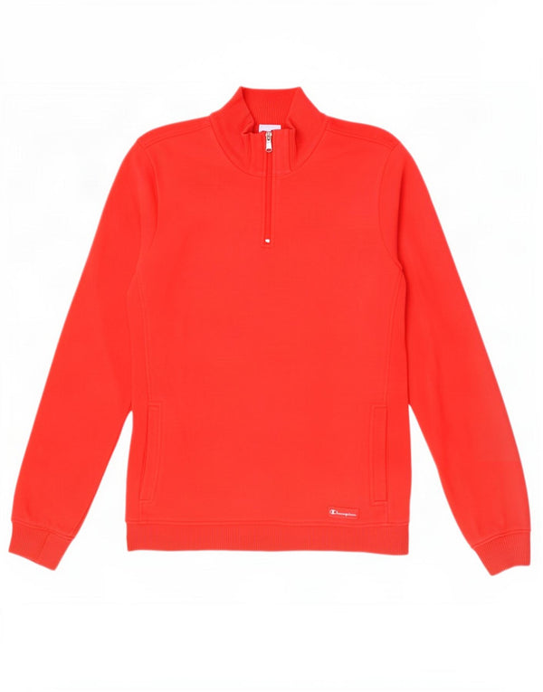 Champion Womens Zip Neck Sweatshirt Jumper UK 14 Medium Red Cotton
