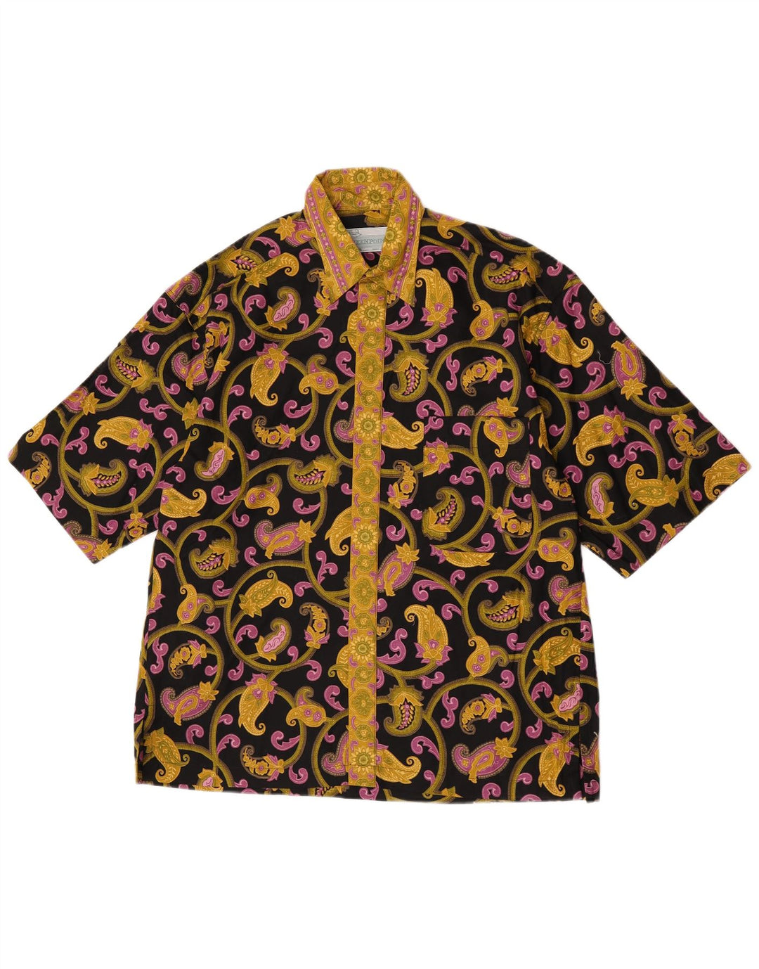 Vintage Mens Short Sleeve Shirt Medium Black Paisley