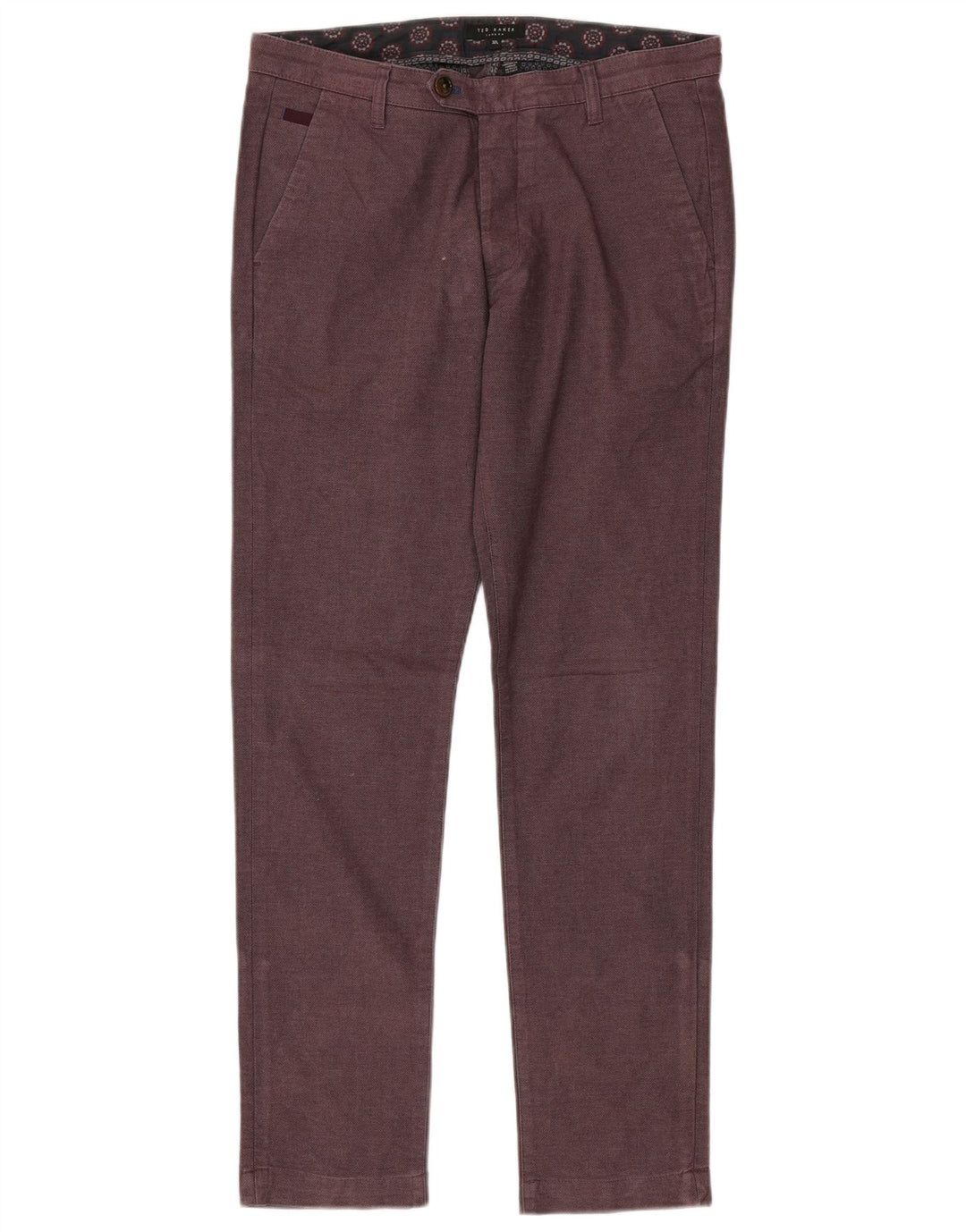 Ted Baker Mens Slim Suit Trousers W32 L32 Maroon Cotton