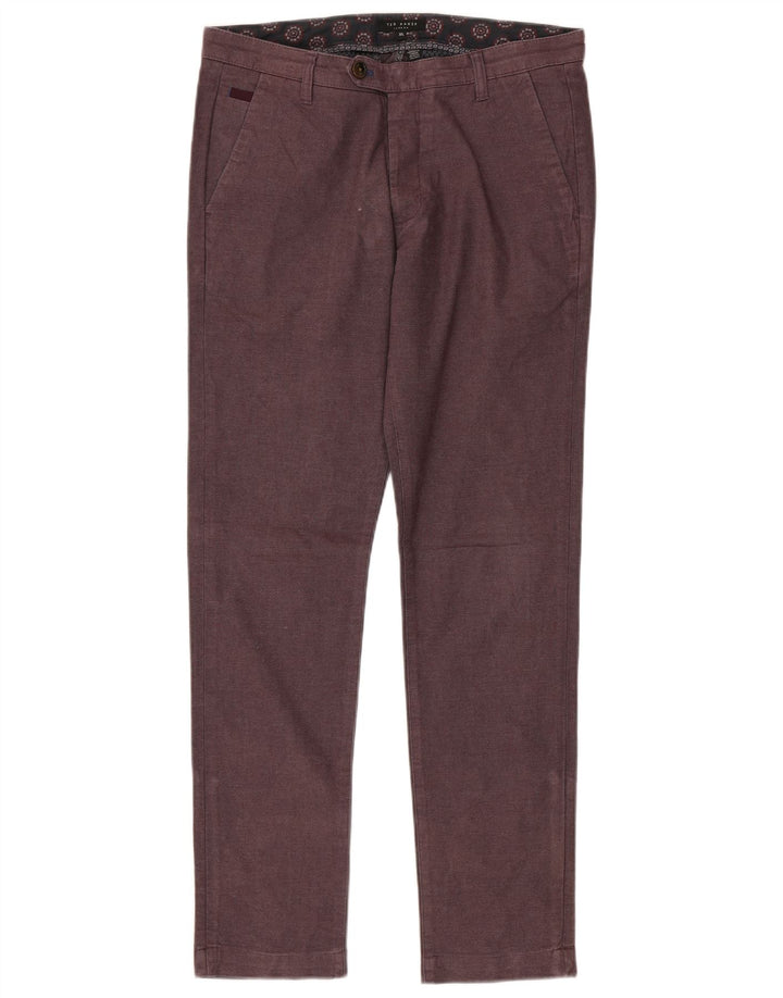 Ted Baker Mens Slim Suit Trousers W32 L32 Maroon Cotton