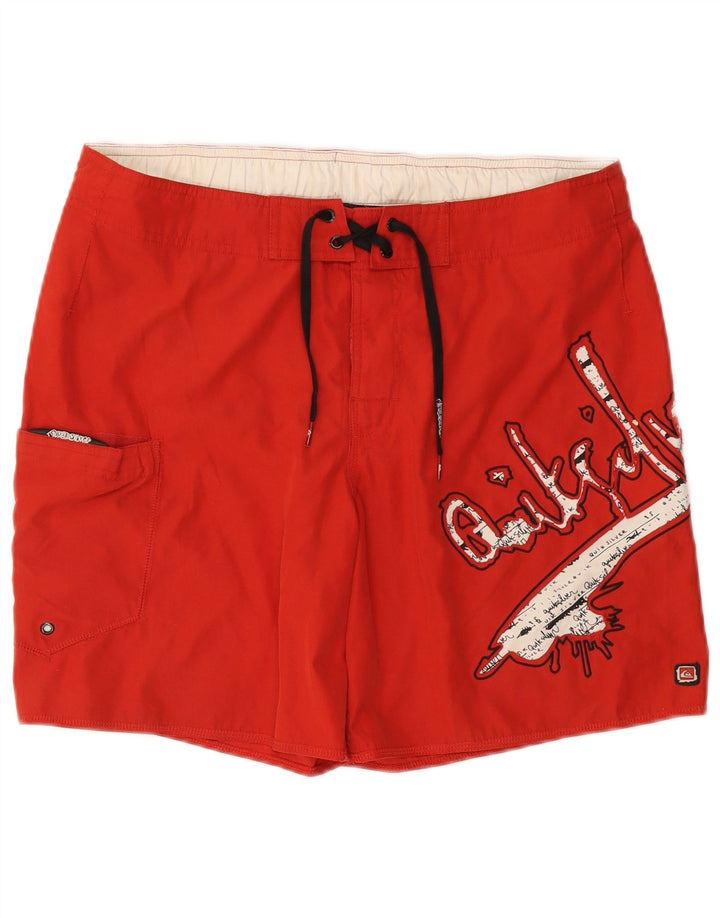 QUIKSILVER Mens Graphic Swimming Shorts Small Red Polyester