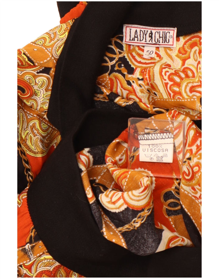 VINTAGE Womens Abstract Pattern Pullover Shirt Blouse IT 50 XL Orange