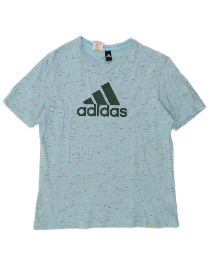Adidas Boys Graphic T-Shirt Top 13-14 Years Blue Flecked Cotton