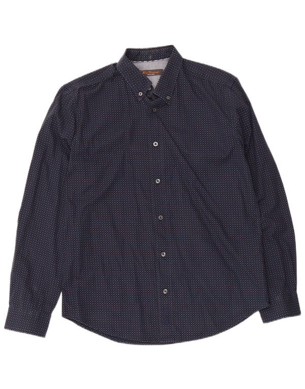 Ben Sherman Mens Shirt Medium Navy Blue Spotted Cotton
