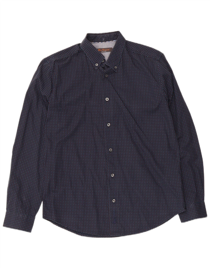 Ben Sherman Mens Shirt Medium Navy Blue Spotted Cotton