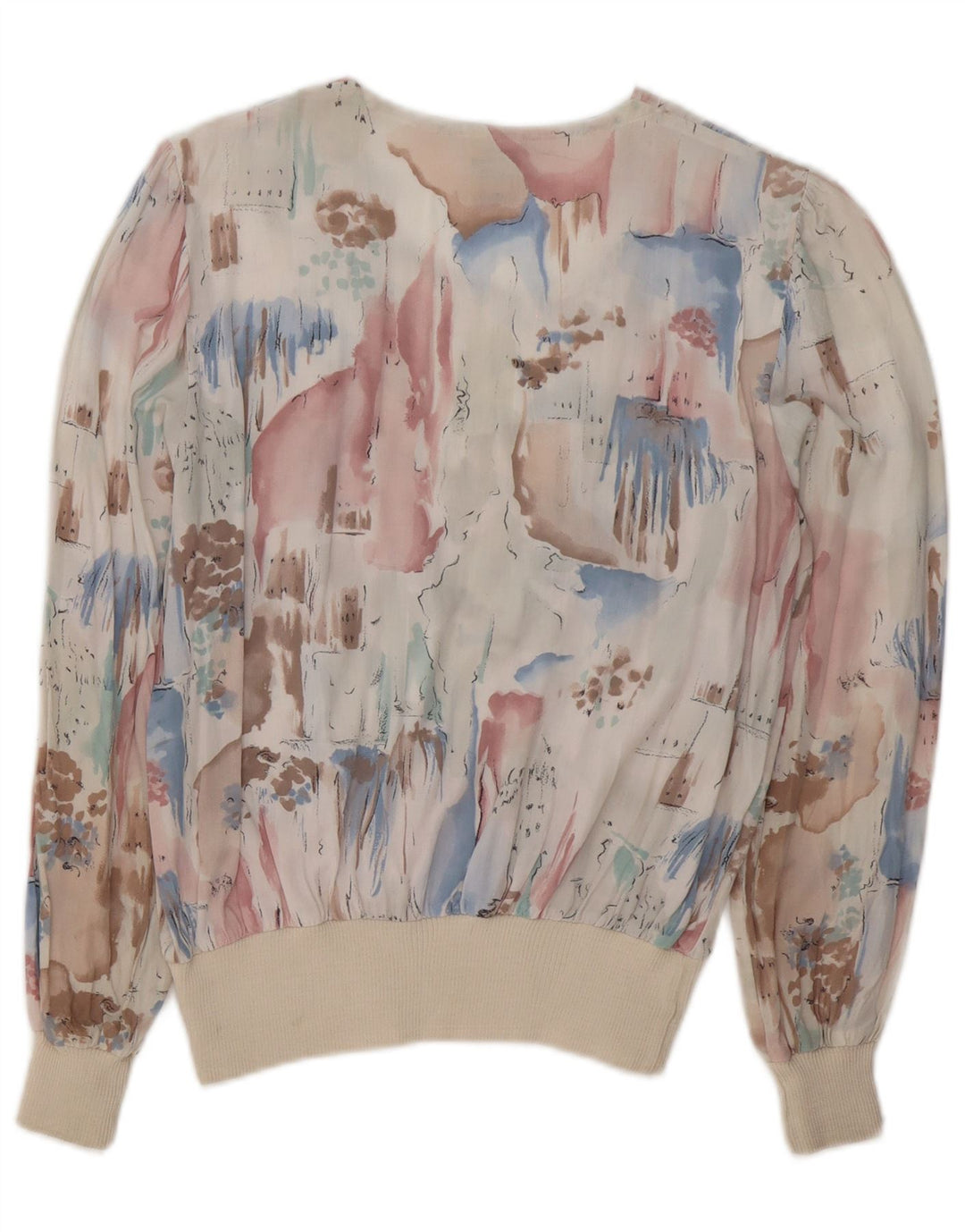 C & A Womens Abstract Pattern Long Sleeve Blouse Top UK 14 Medium White