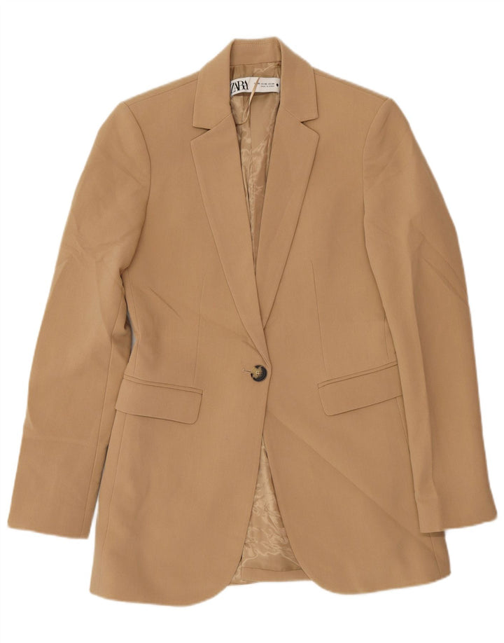 Zara Womens 1 Button Blazer Jacket UK 6 XS Beige Polyester