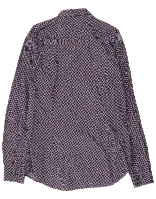 Tommy Hilfiger Mens Slim Fit Shirt XL Blue Geometric Cotton