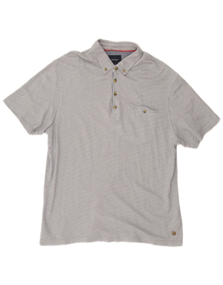 WHITE STUFF Mens Polo Shirt Large Grey Geometric Cotton