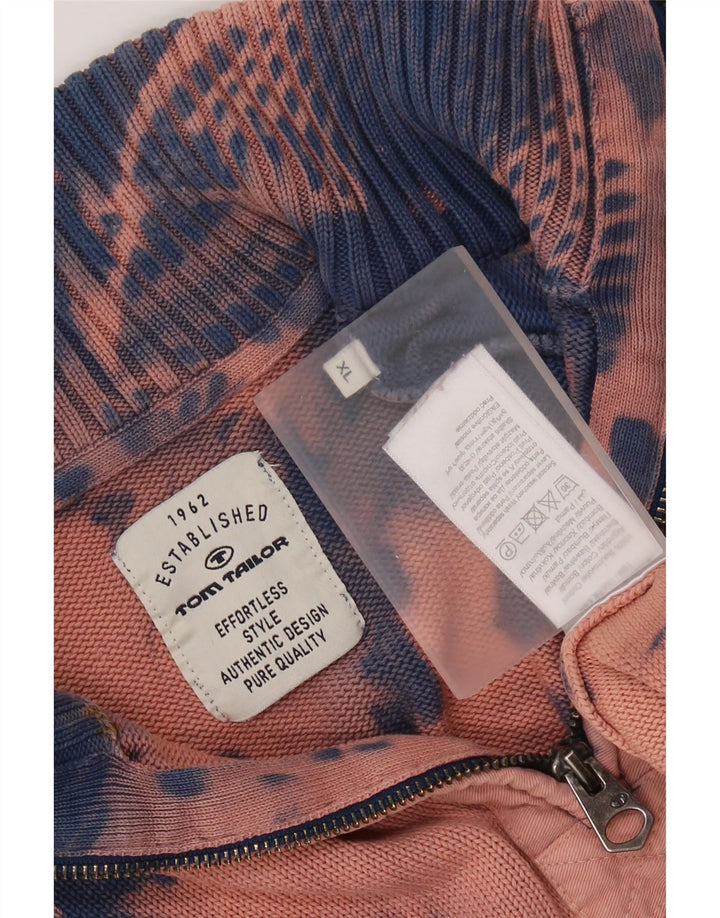 TOM TAILOR Mens Zip Neck Jumper Sweater XL Blue Tie Dye Cotton