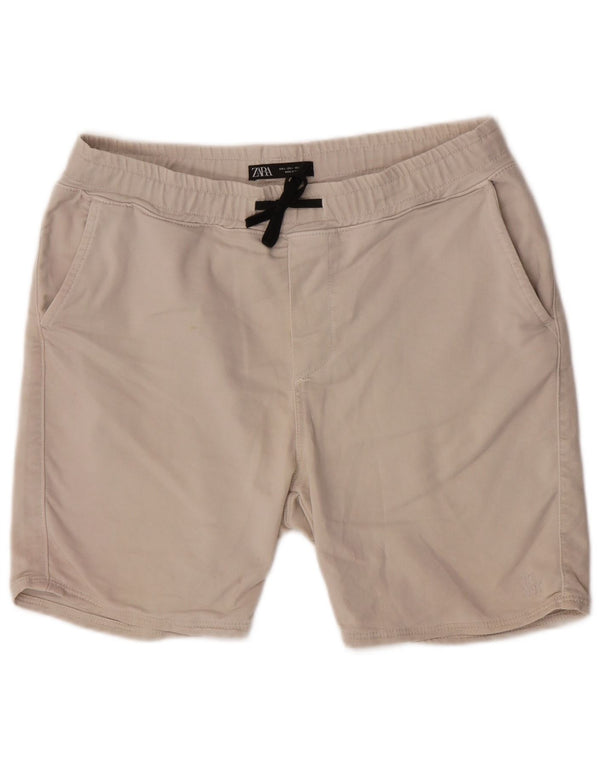 Zara Mens Regular Fit Sport Shorts Large Beige Cotton