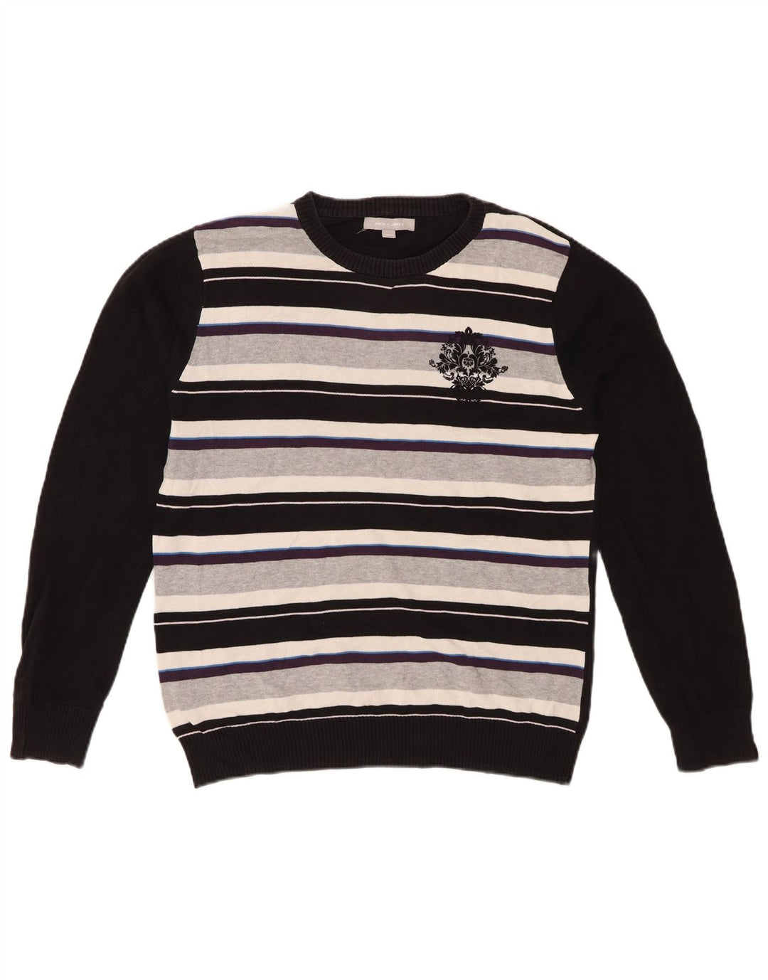 Jack & Jones Boys Crew Neck Jumper Sweater 15-16 Years Black Striped Cotton