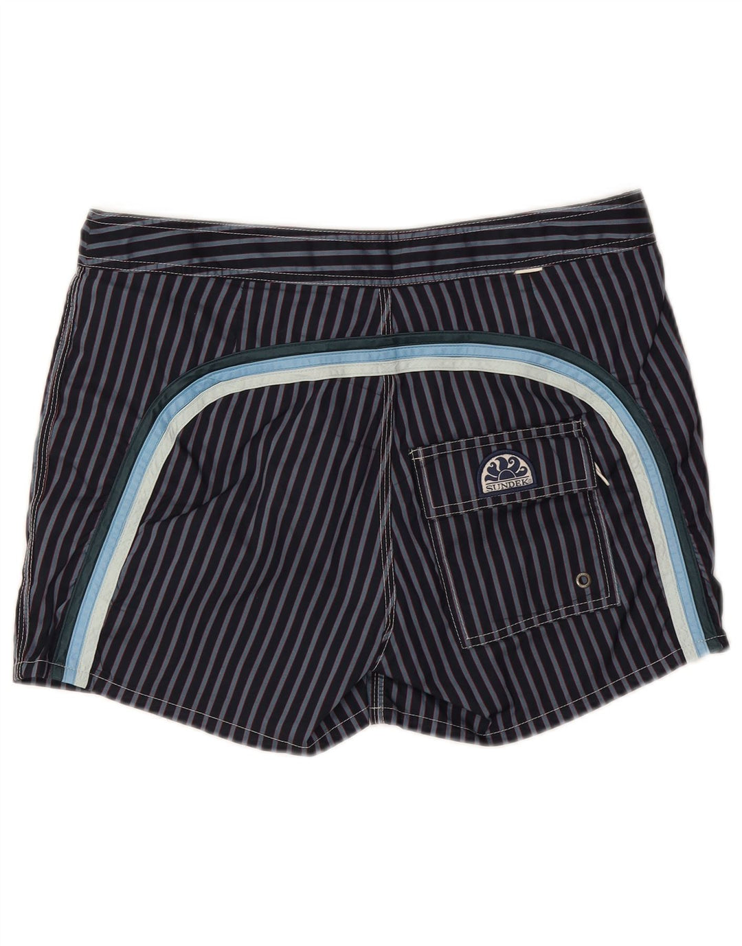Sundek Mens Swimming Shorts Medium  Navy Blue Striped Polyester