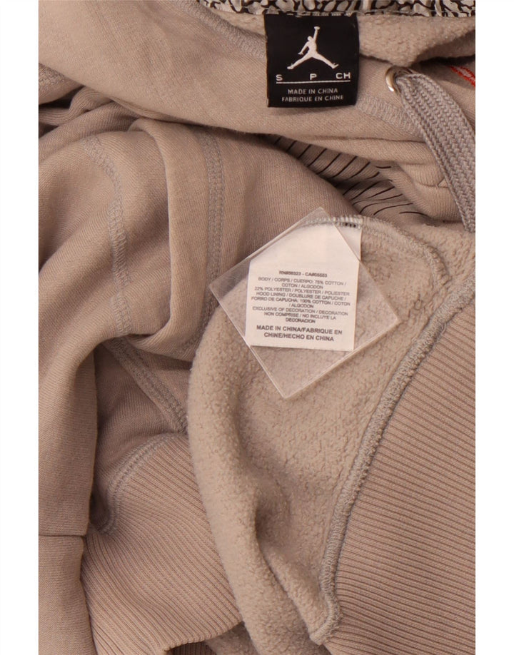 JORDAN Mens Graphic Hoodie Jumper Small Grey Cotton