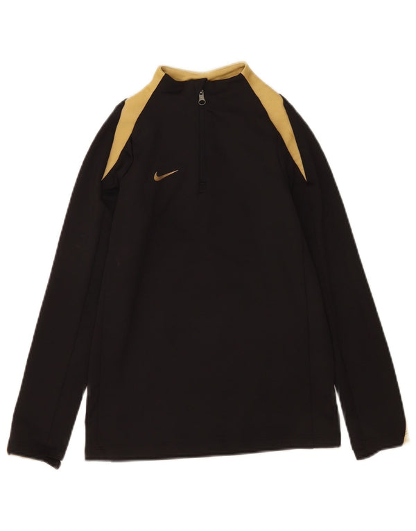 Nike Boys Dri Fit Zip Neck Pullover Tracksuit Top 8-9 Years Small Black