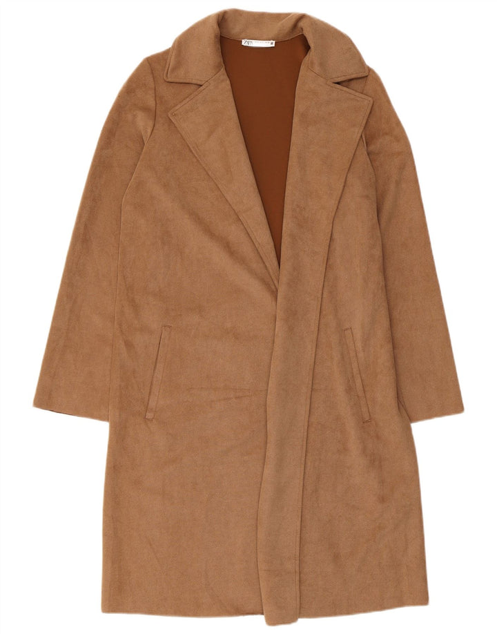 Zara Womens Overcoat UK 10 Small Brown Polyester