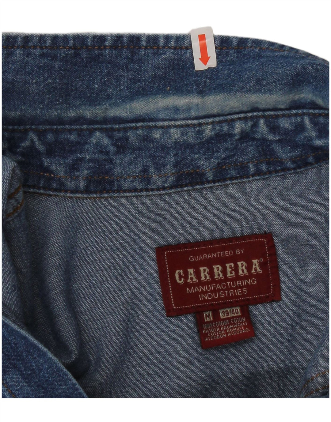 Carrera Mens Denim Shirt Size 39/40 Medium Blue Cotton