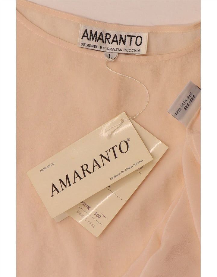 Amaranto Womens Oversized Blouse Top UK 16 Large Beige Silk