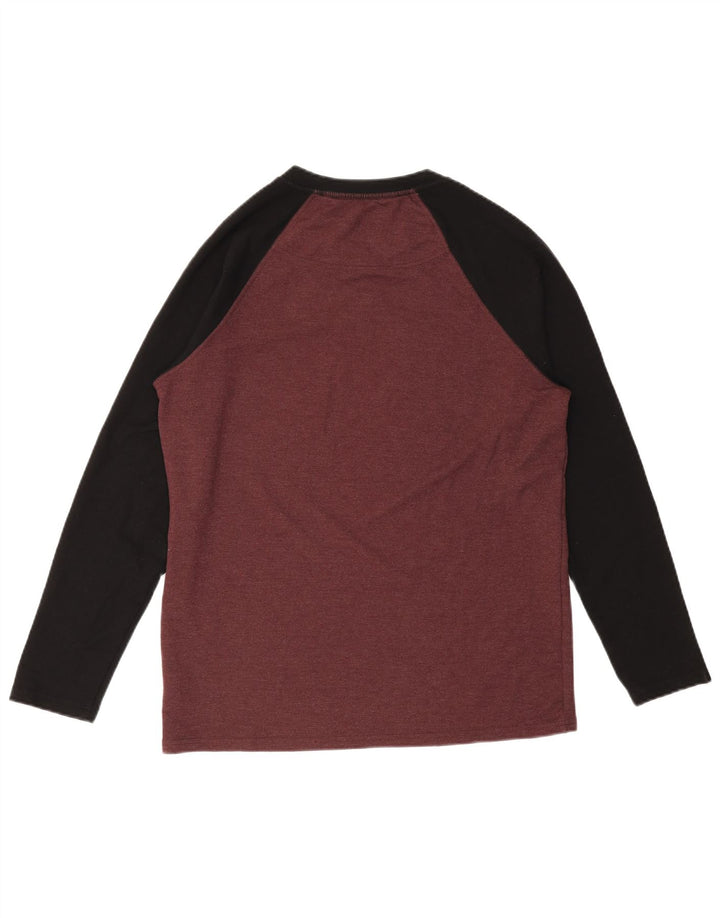ORVIS Mens Top Long Sleeve Medium Burgundy Colourblock Viscose