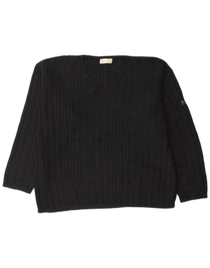 Rifle Mens V-Neck Jumper Sweater Large Black Acrylic