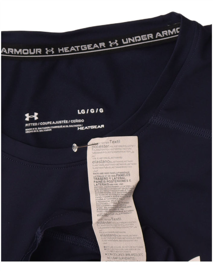Under Armour Mens Heat Gear T-Shirt Top Large Navy Blue Polyester
