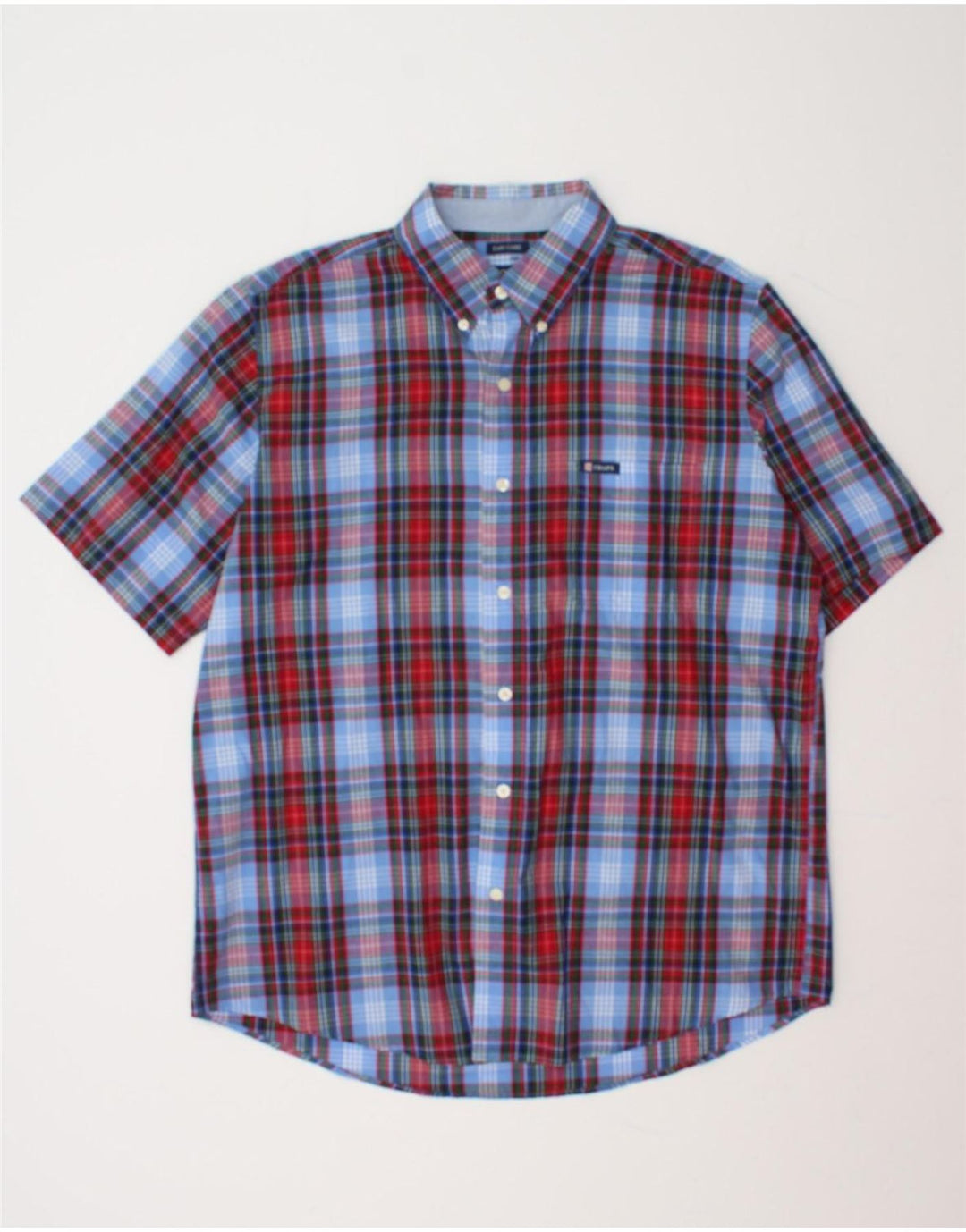 CHAPS Mens Short Sleeve Shirt Large Blue Check Cotton Vintage Chaps and Second-Hand Chaps from Messina Hembry 