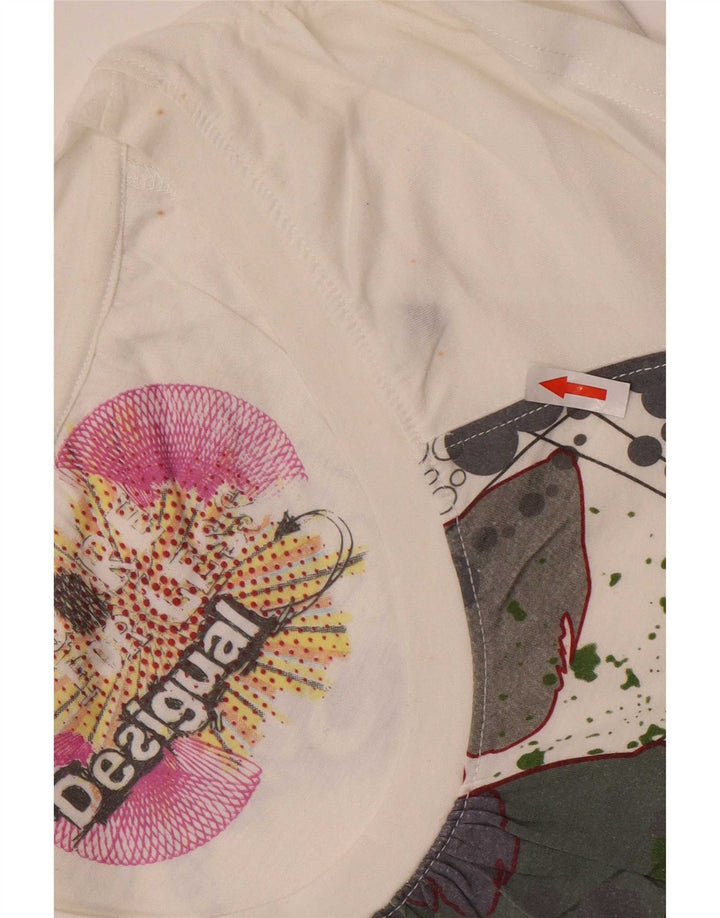 Desigual Womens Graphic T-Shirt Top UK 12 Medium White Polyester