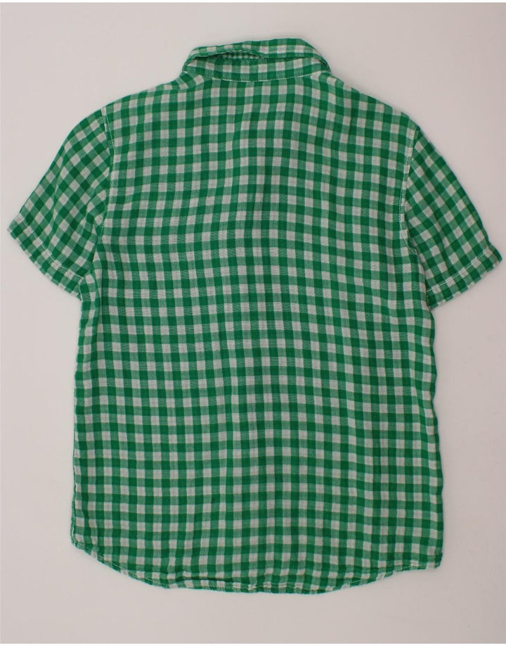BENETTON Boys Short Sleeve Shirt 10-11 Years Green Gingham