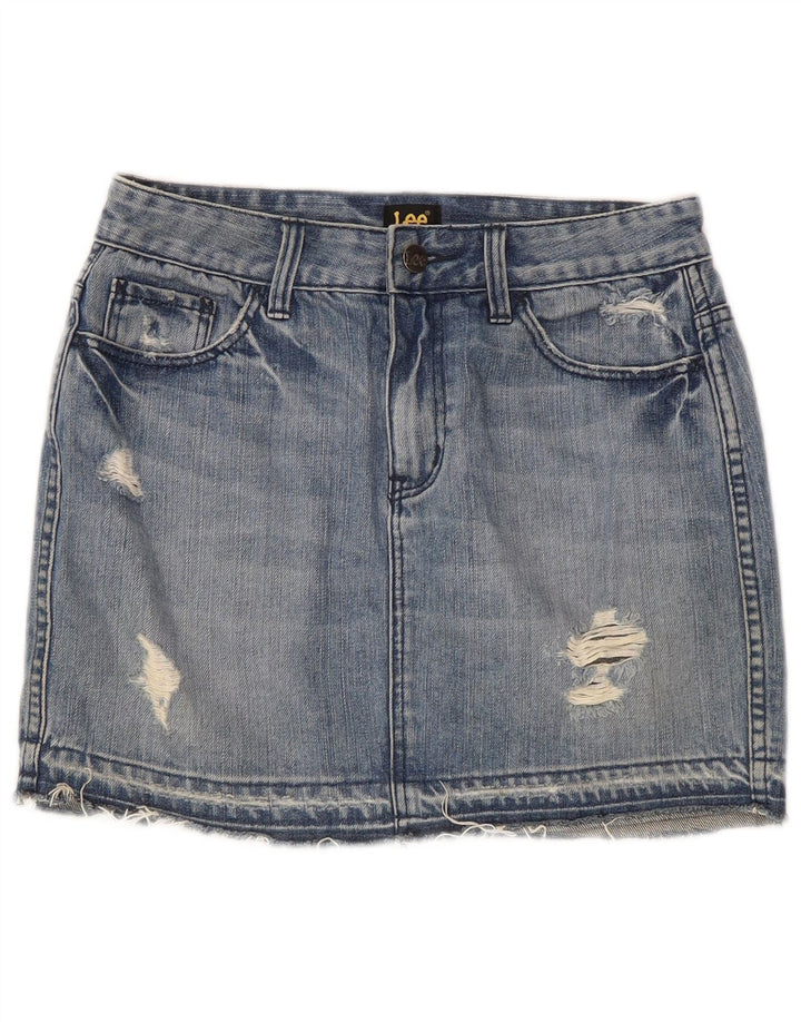Lee Womens Distressed Denim Skirt US 7 Medium W28 Blue Cotton