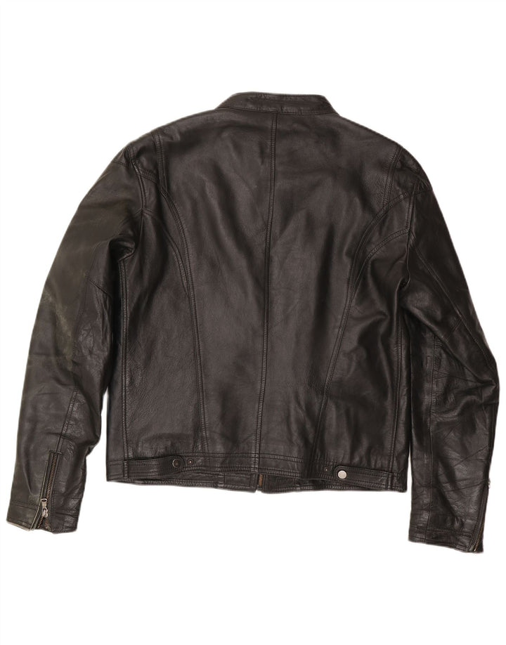 Vintage Mens Leather Racer Jacket IT 54 XL Black Leather