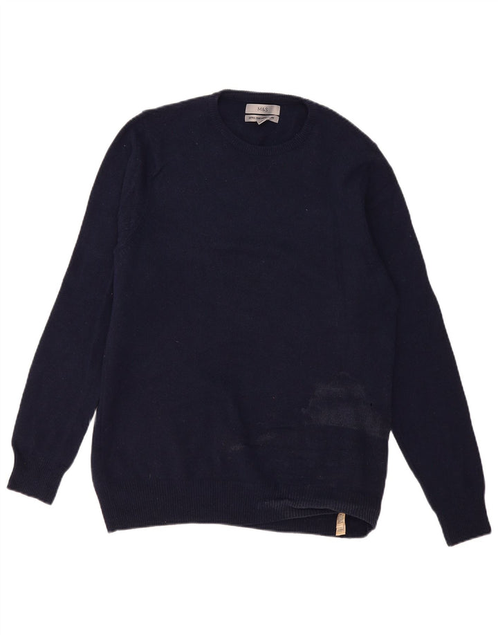 Marks & Spencer Mens Crew Neck Jumper Sweater Medium Navy Blue Lambswool