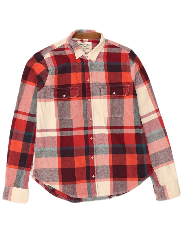 Abercrombie & Fitch Womens Flannel Shirt UK 10 Small Red Check Cotton
