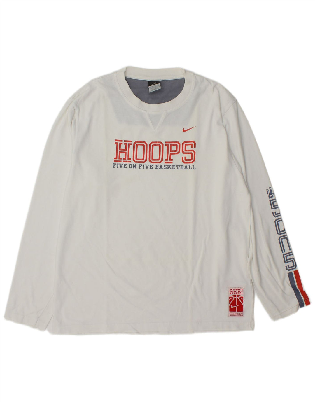 Nike Mens Graphic Top Long Sleeve UK 39/41 Medium White Cotton