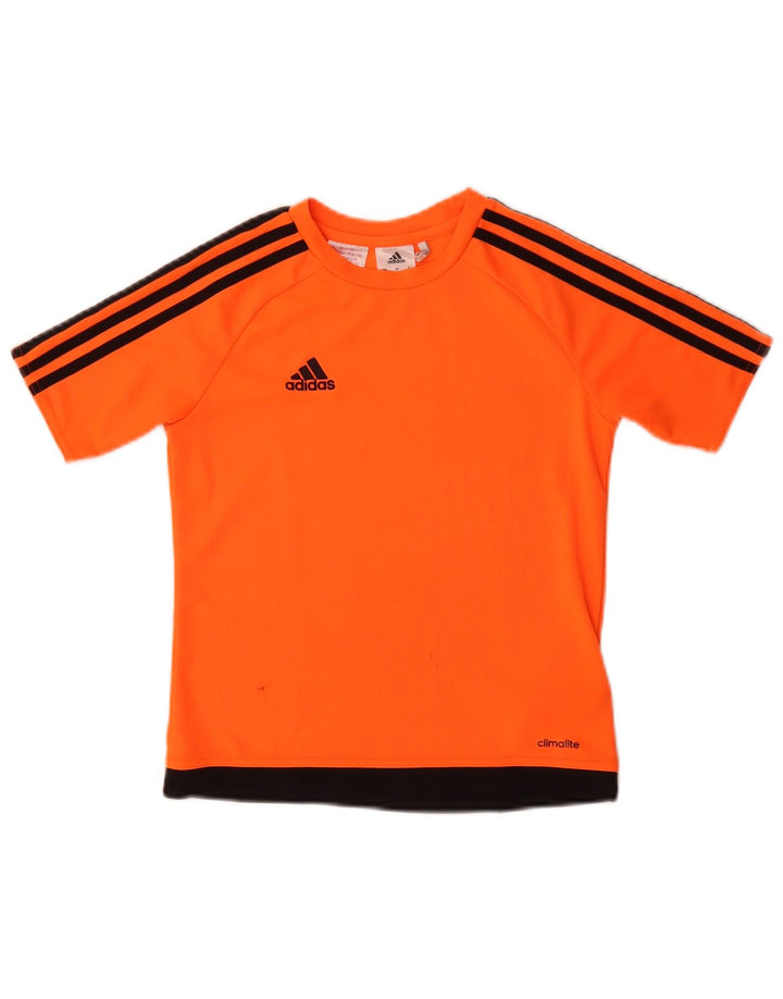 ADIDAS Boys Climalite T-Shirt Top 9-10 Years Orange Colourblock Polyester