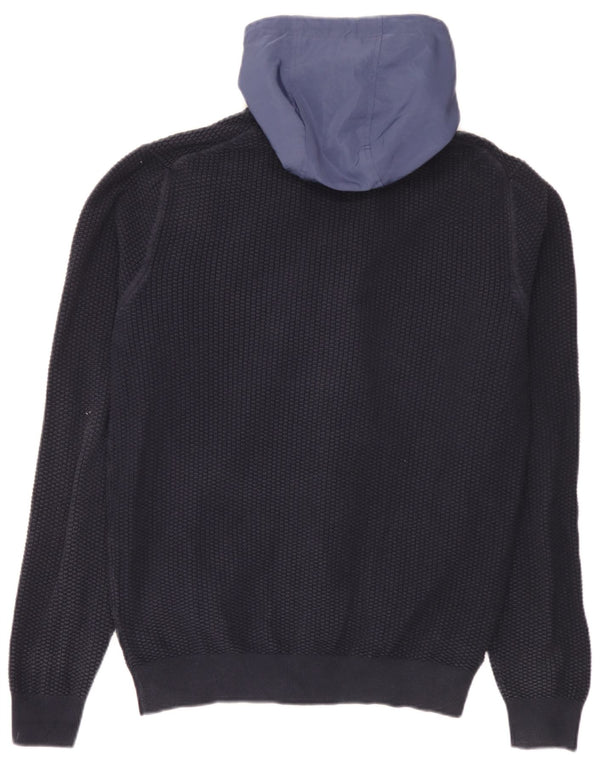 Massimo Dutti Mens Hooded Cardigan Sweater XL Navy Blue Colourblock Cotton