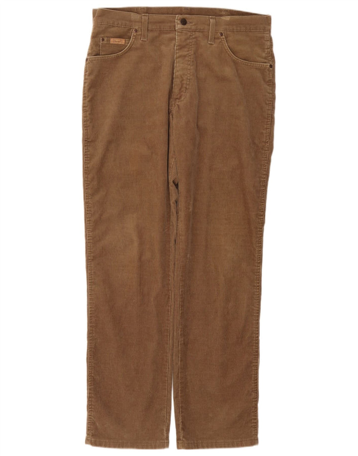 WRANGLER Mens Straight Corduroy Trousers W36 L32 Brown Cotton