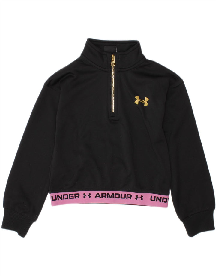 UNDER ARMOUR Girls Zip Neck Sweatshirt Jumper 4-5 Years Black Colourblock