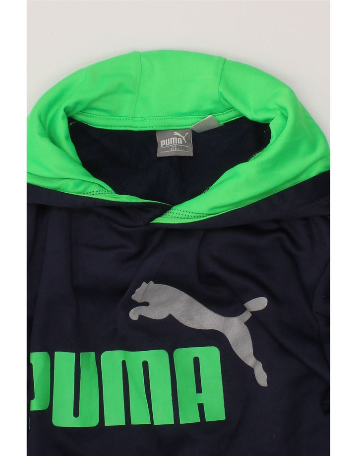 PUMA Boys Graphic Hoodie Jumper 7-8 Years Small Navy Blue Polyester
