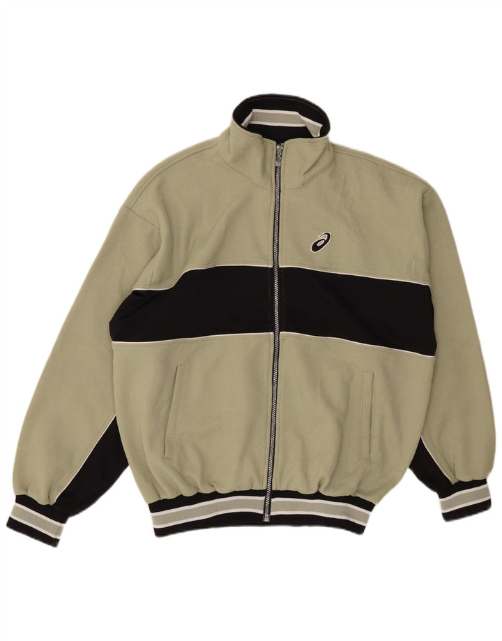 ASICS Mens Graphic Tracksuit Top Jacket Large Green Colourblock Polyester