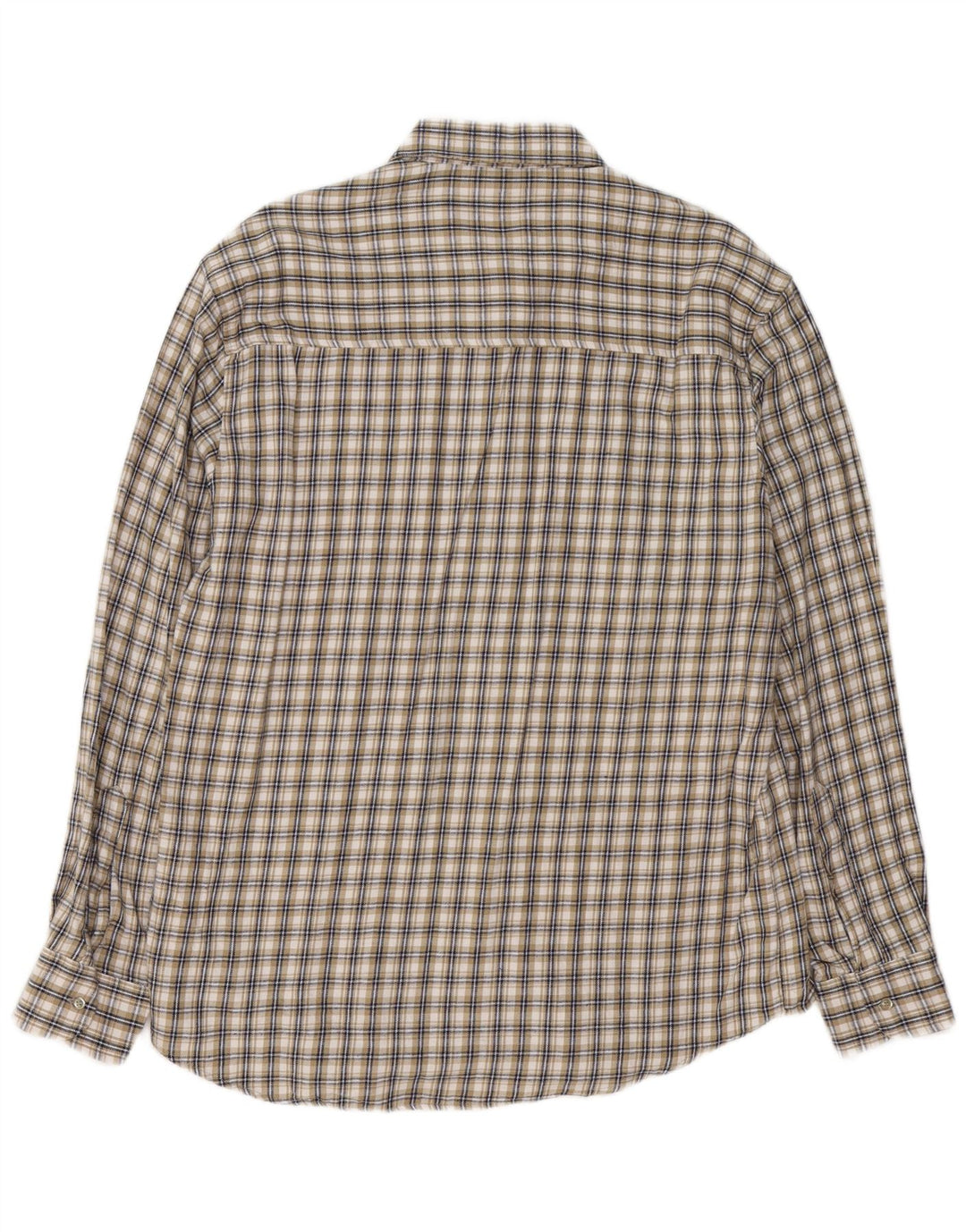 VINTAGE Mens Flannel Shirt Large Beige Check Cotton