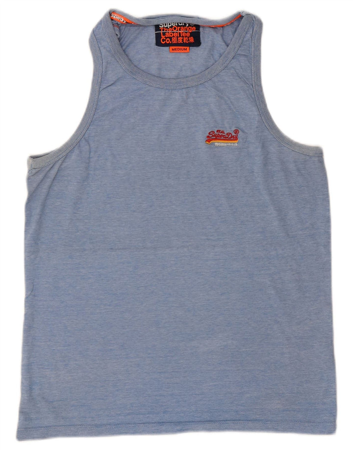 SUPERDRY Mens Vest Top Medium Blue Pinstripe Cotton