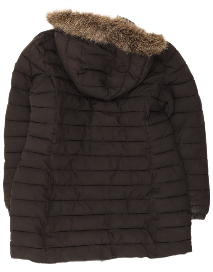 Superdry Womens Hooded Padded Coat UK 16 Large Black Polyester