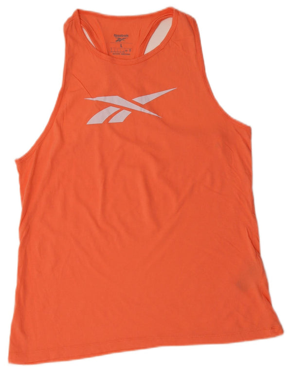 Reebok Womens Graphic Vest Top UK 16/18 Large Orange Cotton