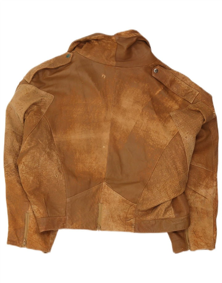 Vintage Womens Crop Suede Jacket EU 42 Large Brown Leather