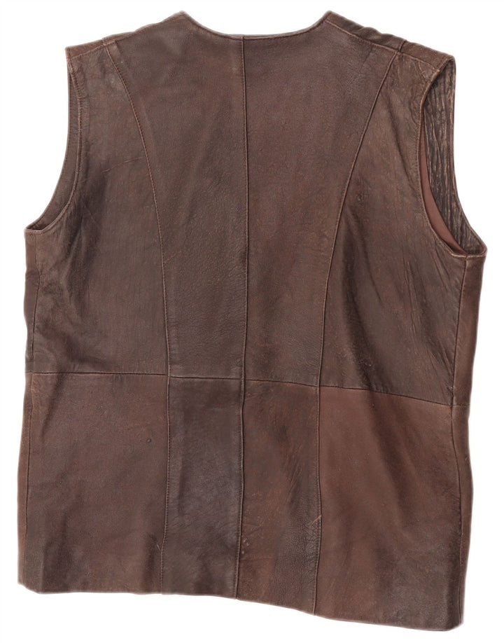 Vintage Mens Leather Gilet UK 38 Medium Brown