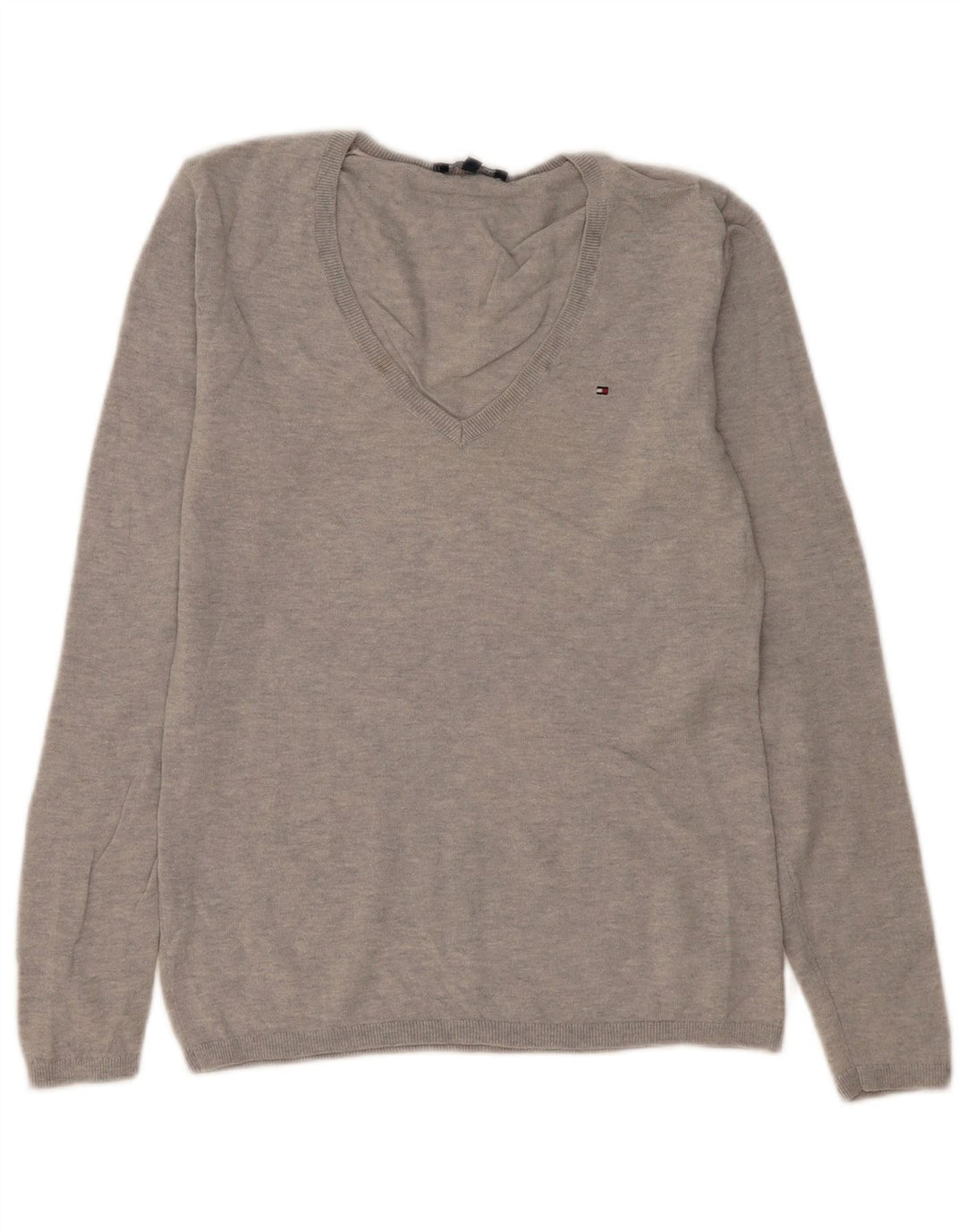 Tommy Hilfiger Womens V-Neck Jumper Sweater UK 12 Medium Grey Wool